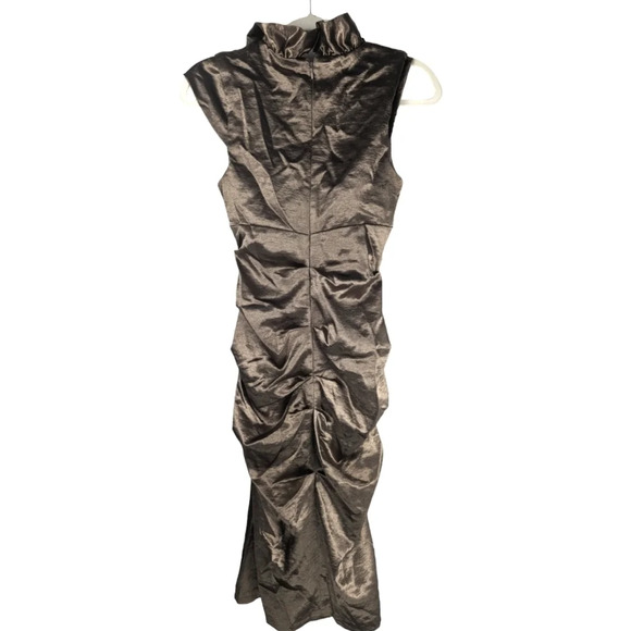 Xscape By Joanna Chen Ruffle Metallic Bronze Bodycon Formal Dress Size 4 - Picture 4 of 12